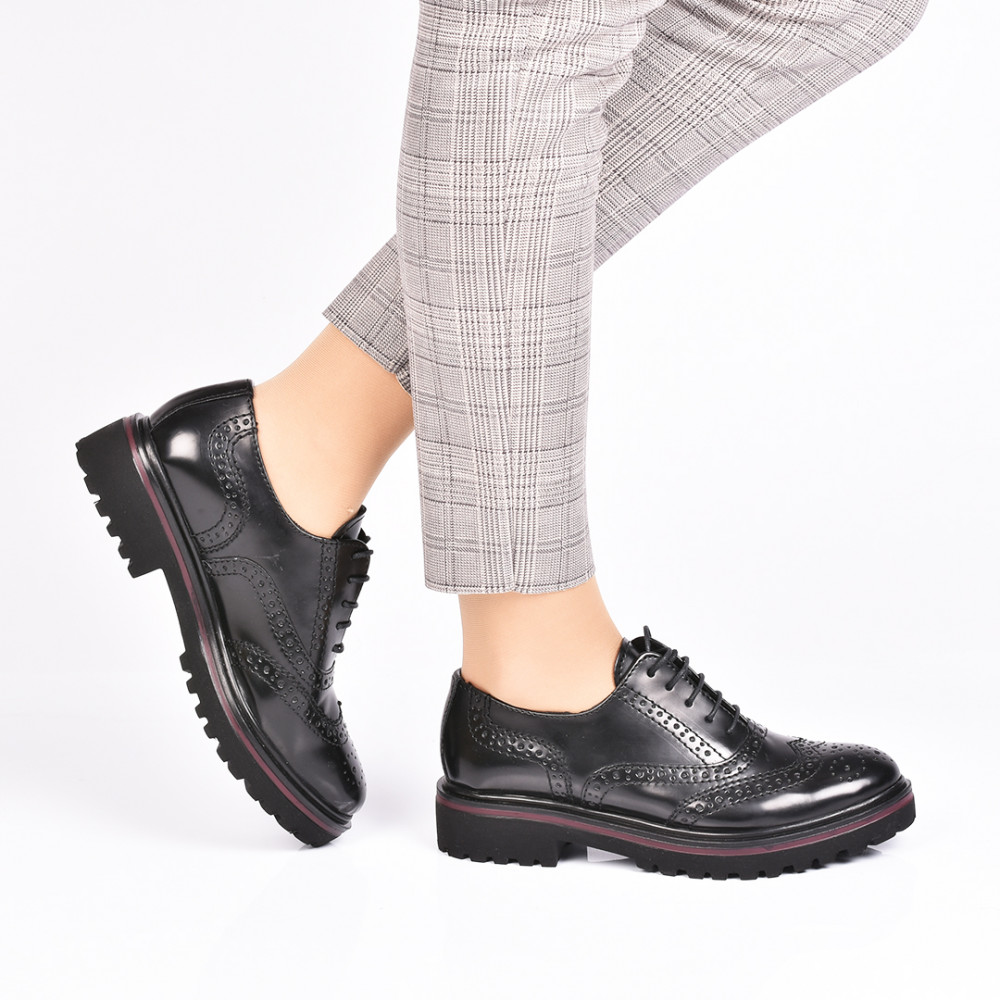 PANTOFI NEGRI TALPA ROSIE PIELE NATURALA LOLY
