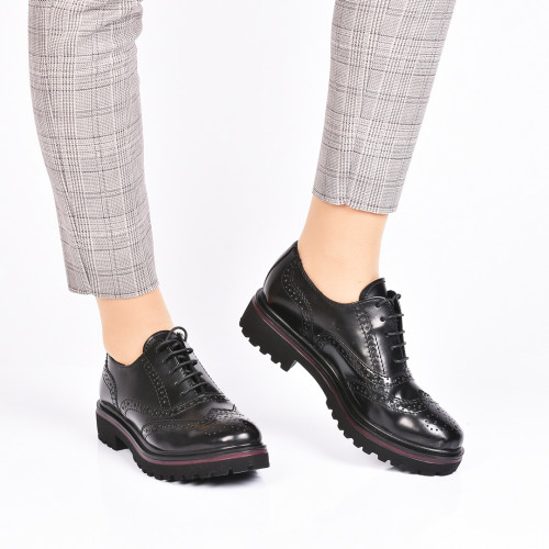 Pantofi negri talpa rosie piele naturala loly
