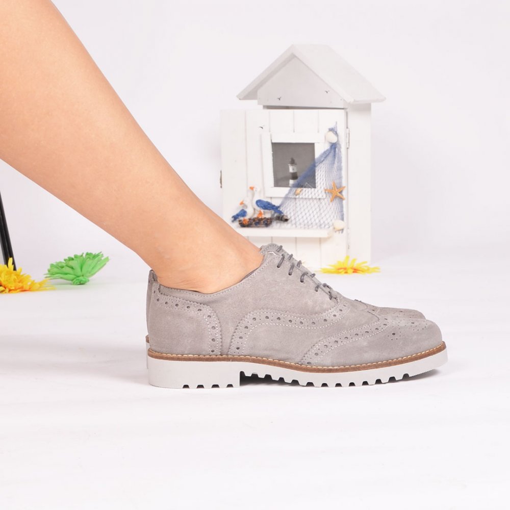 PANTOFI GRI PIELE NATURALA INTOARSA TATIANA