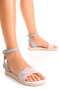 SANDALE ALBASTRU FLORAL PIELE NATURALA 5S7760