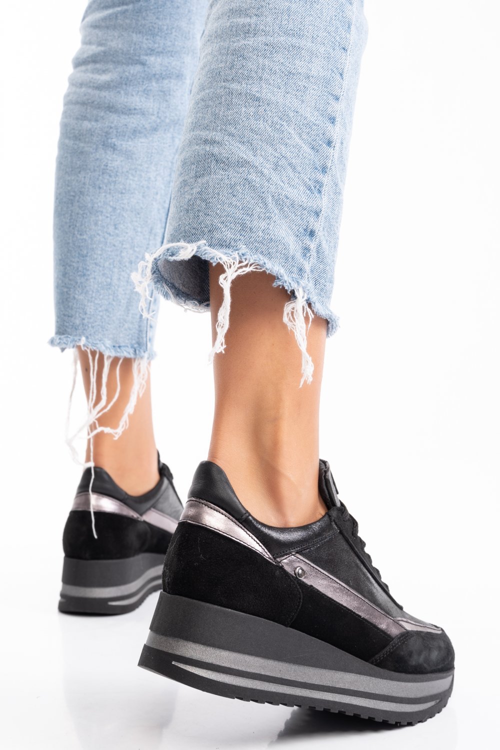 SNEAKERS NEGRI FEMEI PIELE NATURALA INTOARSA 2S7712641SP-HOR