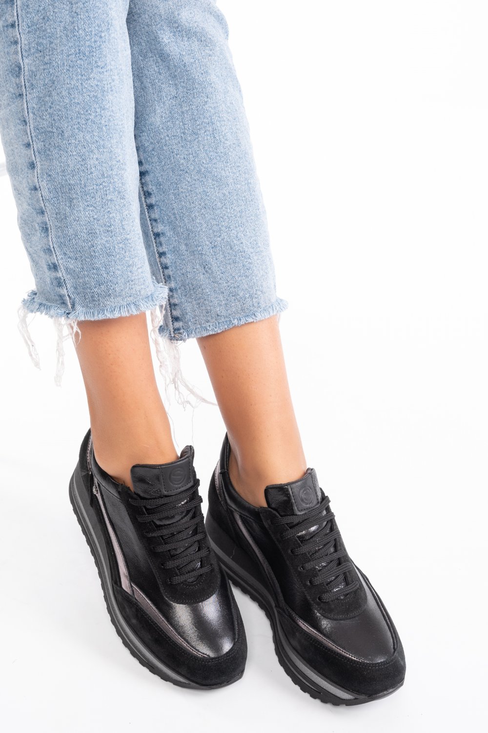 SNEAKERS NEGRI FEMEI PIELE NATURALA INTOARSA 2S7712641SP-HOR
