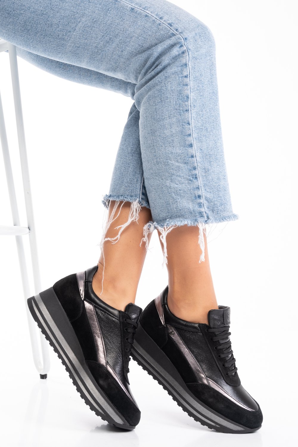 SNEAKERS NEGRI FEMEI PIELE NATURALA INTOARSA 2S7712641SP-HOR