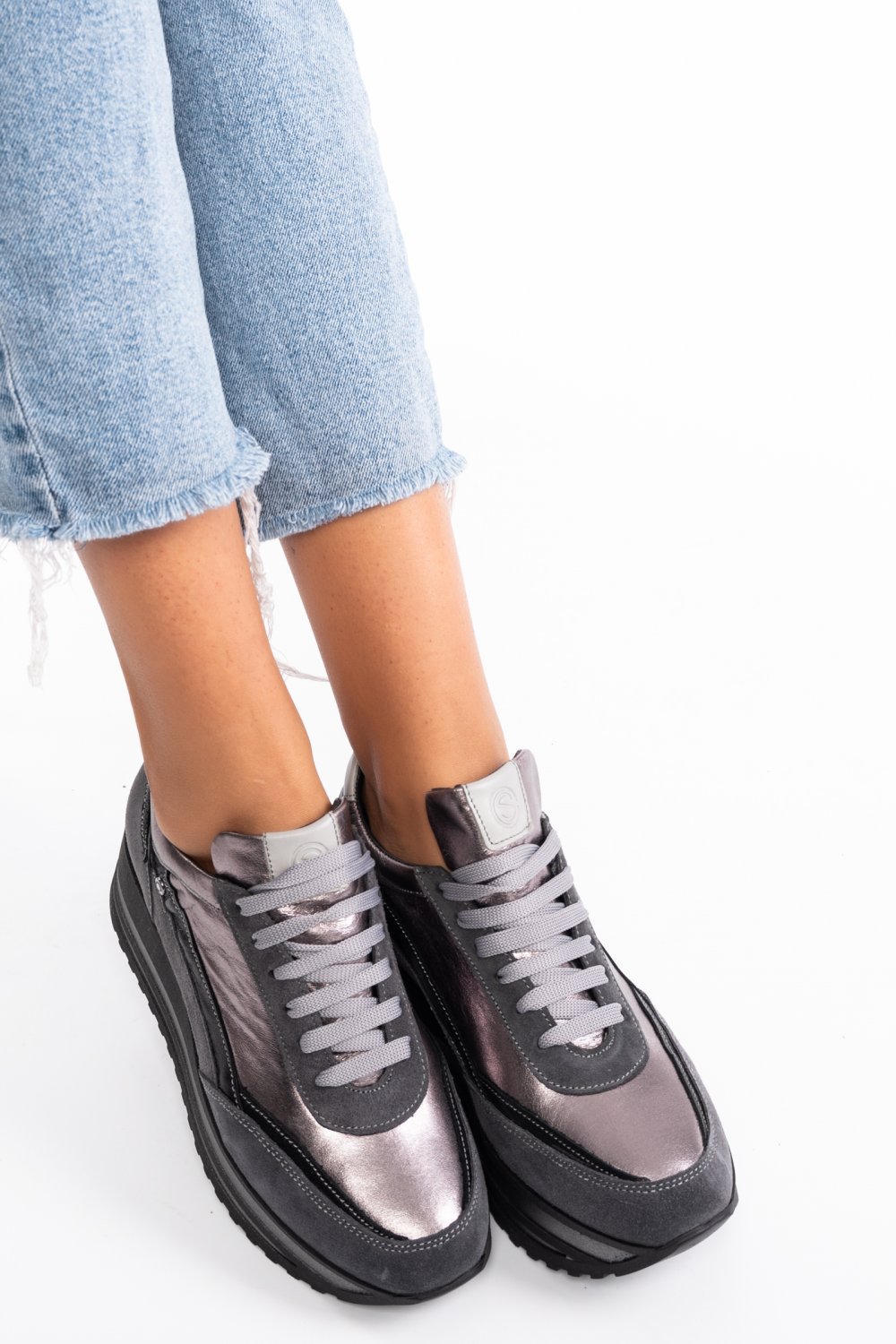 SNEAKERS FEMEI PIELE NATURALA INTOARSA GRI 2S7712641SP-HOR