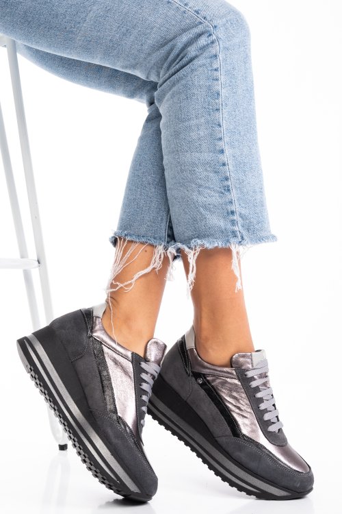 Sneakers femei piele naturala intoarsa gri 2s7712641sp-hor