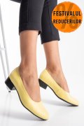 PANTOFI DAMA PIELE NATURALA GALBENI TOC MIC 2S77040