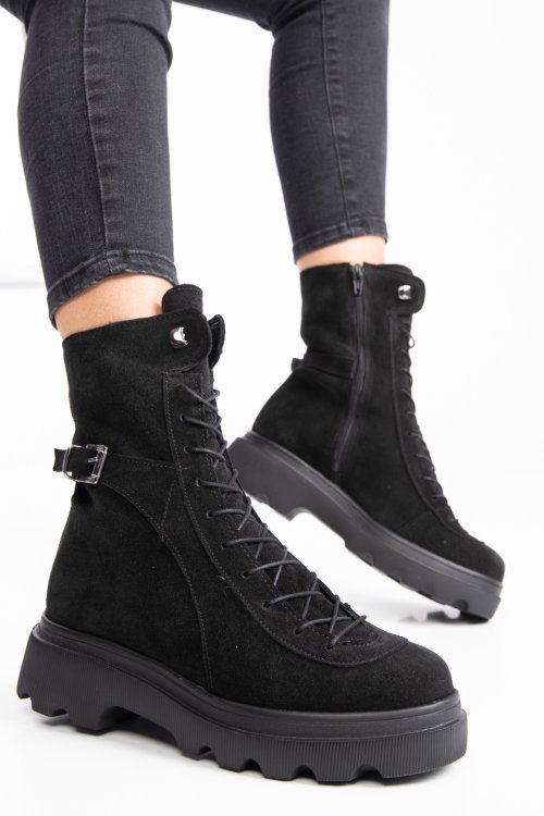 Ghete dama piele naturala intoarsa negre 212895
