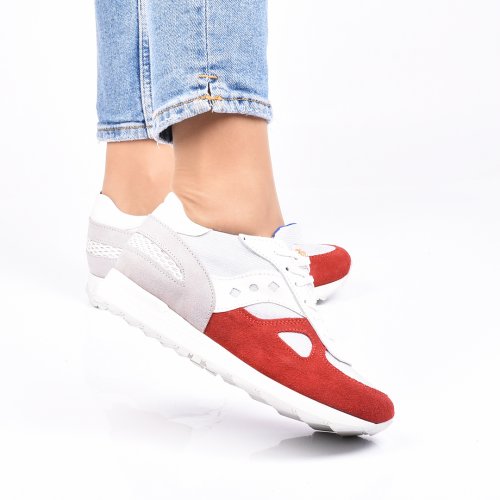 Pantofi sport gri rosu piele naturala carla