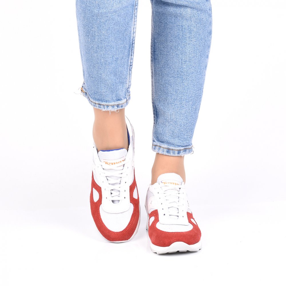 PANTOFI SPORT GRI ROSU PIELE NATURALA CARLA