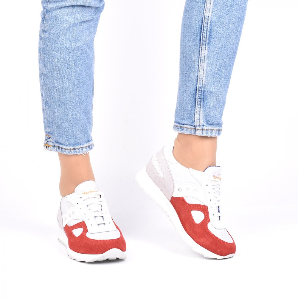 PANTOFI SPORT GRI ROSU PIELE NATURALA CARLA