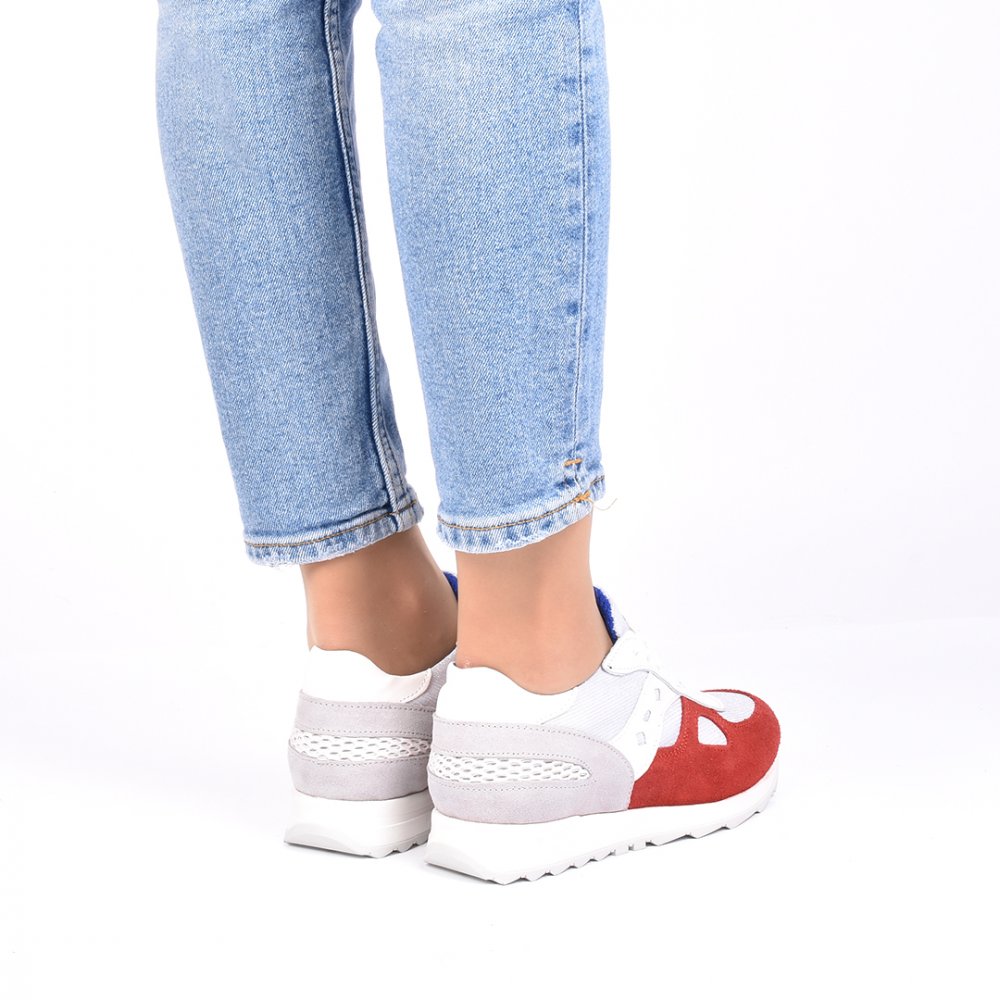 PANTOFI SPORT GRI ROSU PIELE NATURALA CARLA