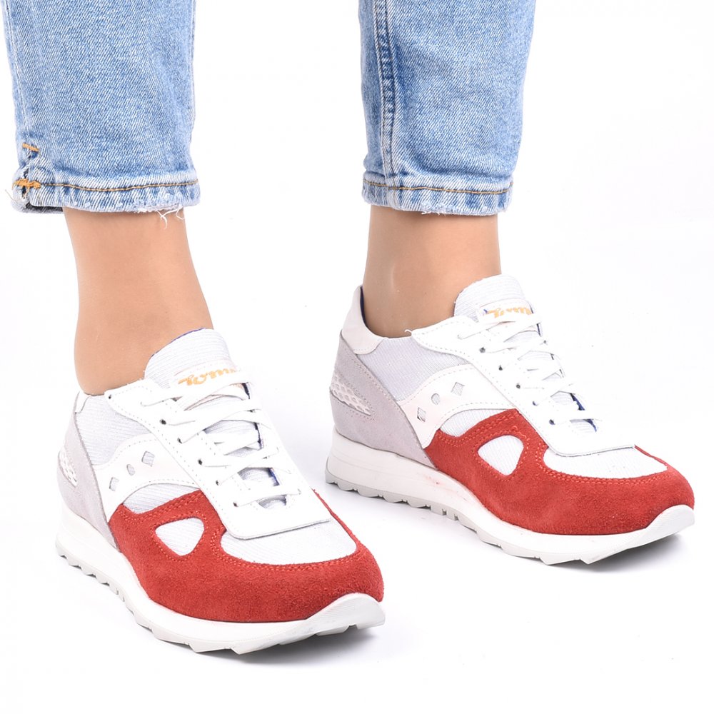 PANTOFI SPORT GRI ROSU PIELE NATURALA CARLA