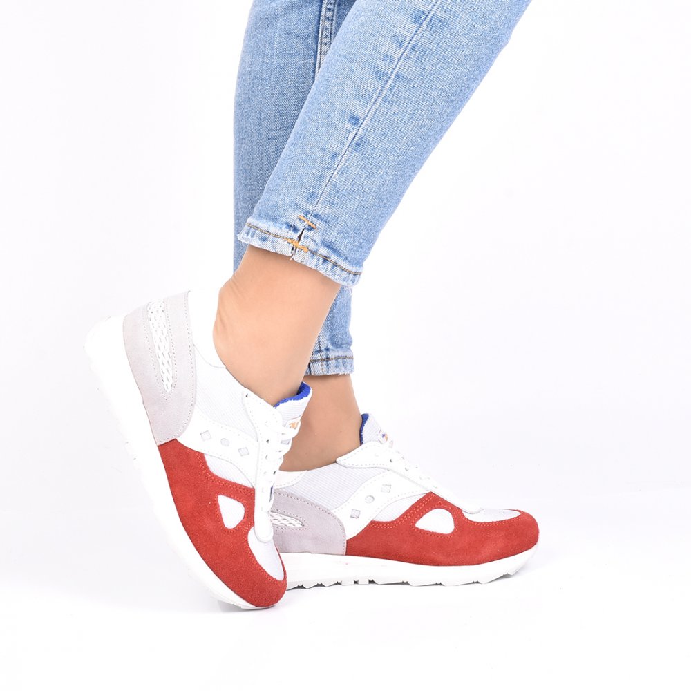 PANTOFI SPORT GRI ROSU PIELE NATURALA CARLA