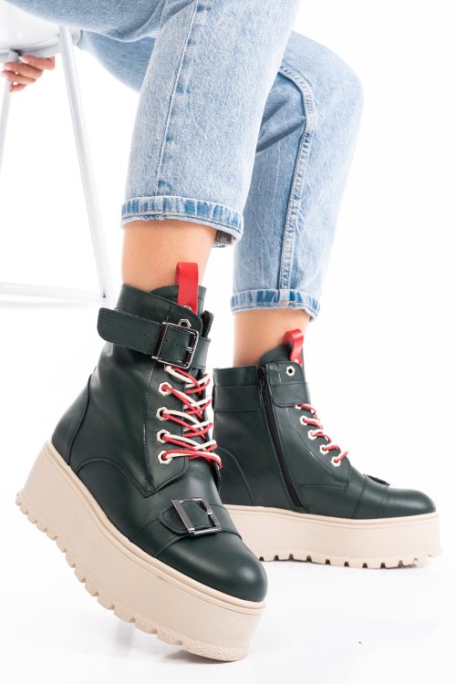 Ghete dama imblanite piele naturala verzi 3s7700