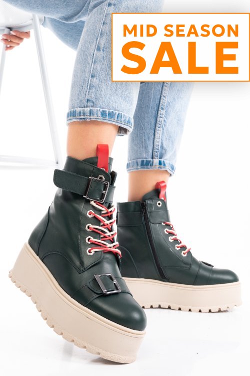 Ghete dama imblanite piele naturala verzi 3s7700