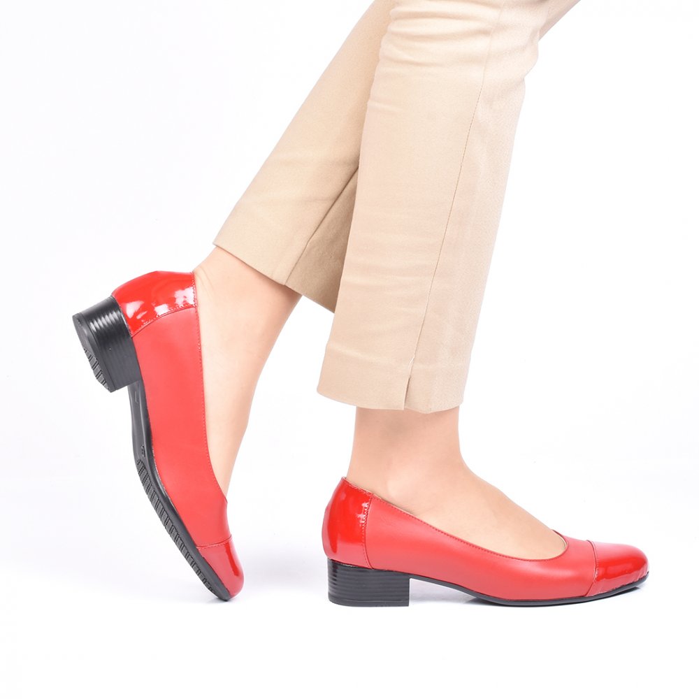 PANTOFI ROSII PIELE NATURALA LACUITA MINERVA