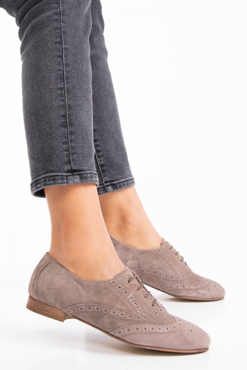 Pantofi bej piele naturala intoarsa 1s77140204