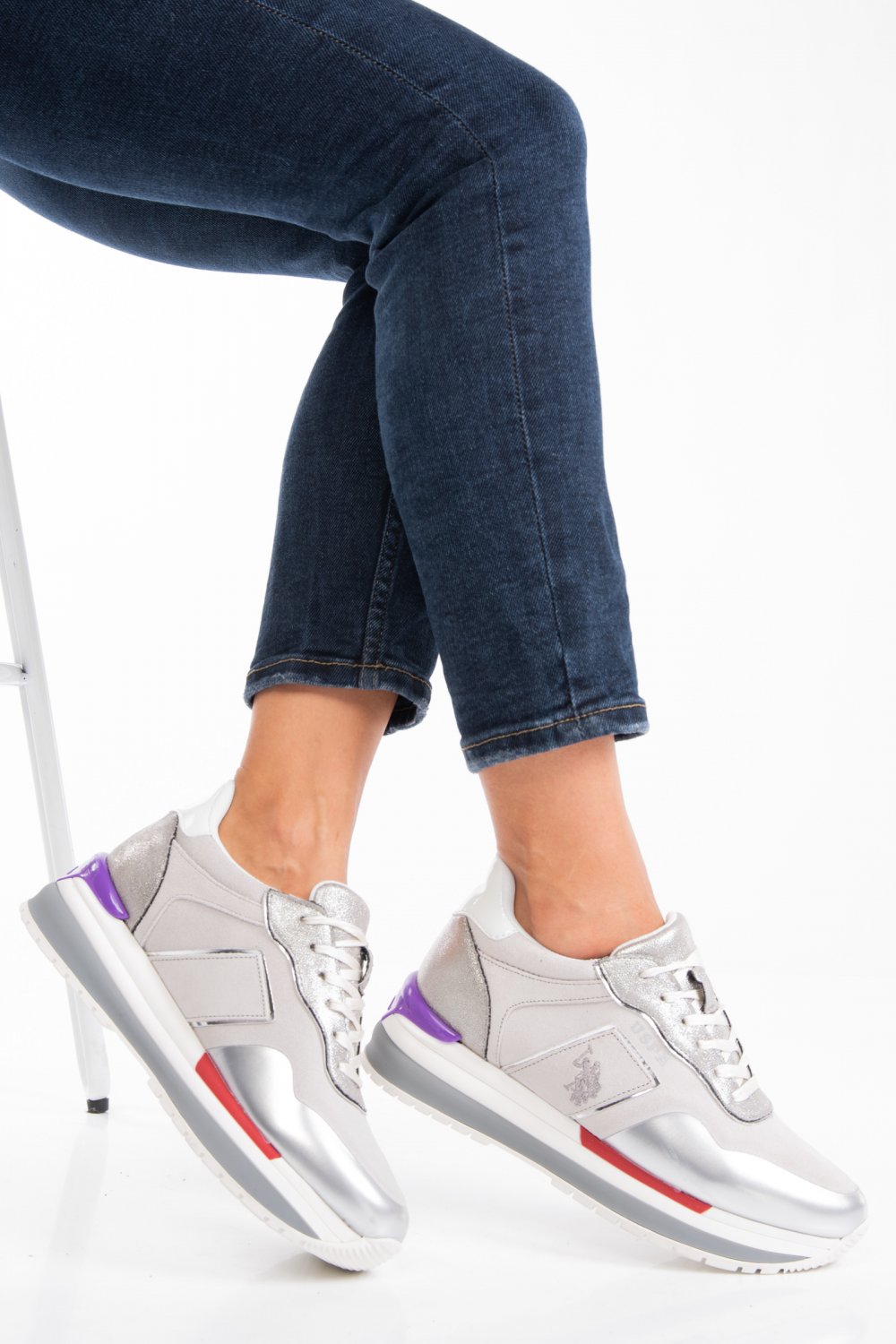 U.S. POLO ASSN, PANTOFI SPORT WHITE SILVER AMY