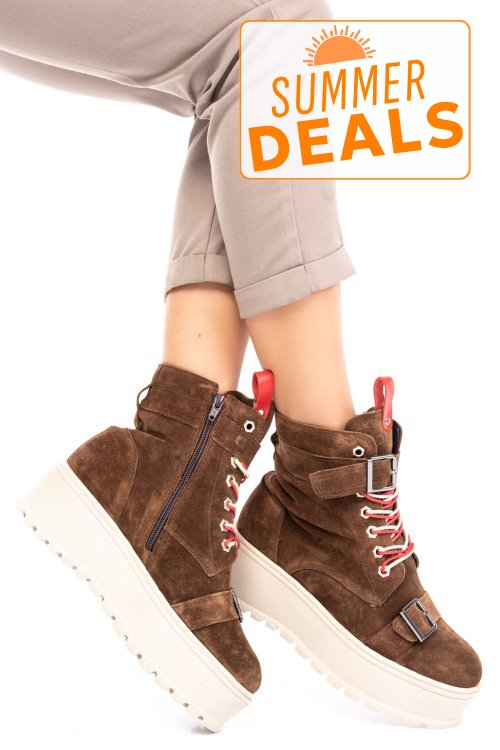 Ghete brown piele naturala intoarsa 3s7700