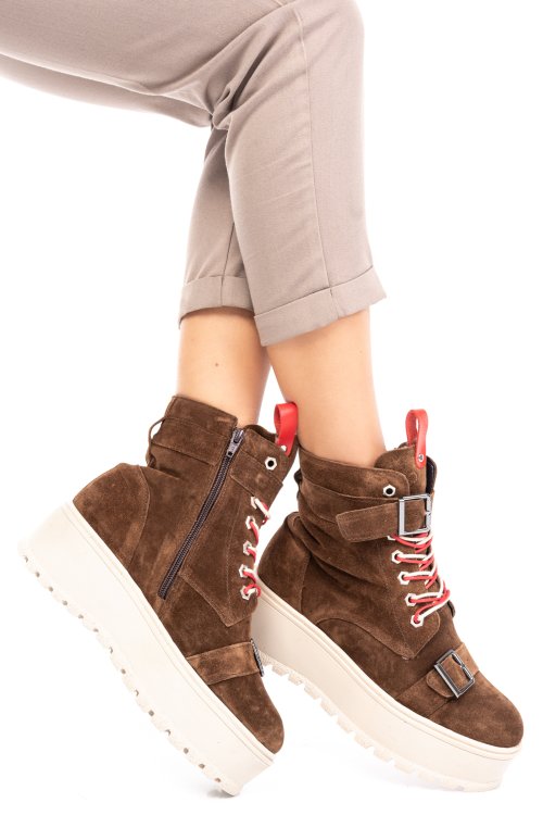 Ghete brown piele naturala intoarsa 3s7700