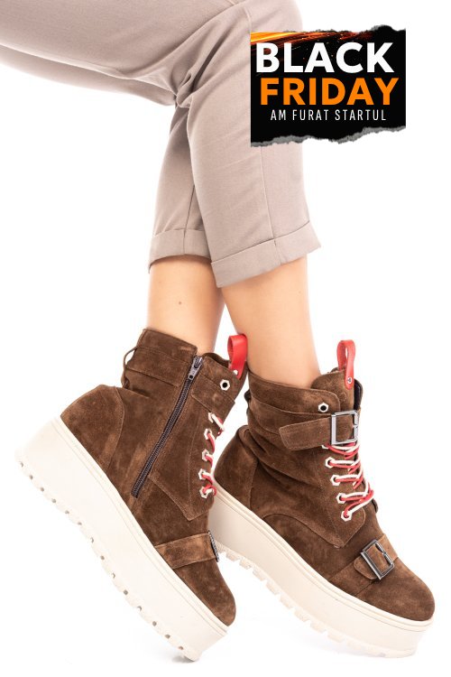 Ghete brown piele naturala intoarsa 3s7700