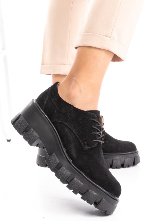 Pantofi negri piele naturala intoarsa 2s77085