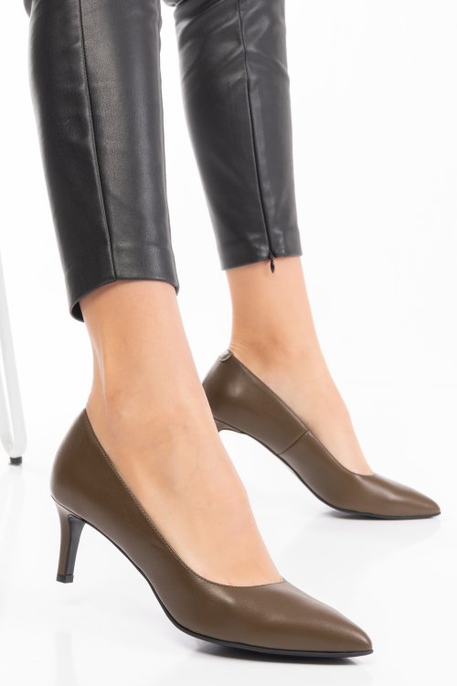 Pantofi khaki dama guban piele naturala 3s77514