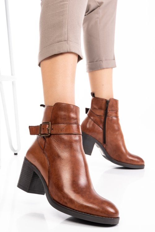 Botine dama piele naturala maro cu toc mic 0s778225vi