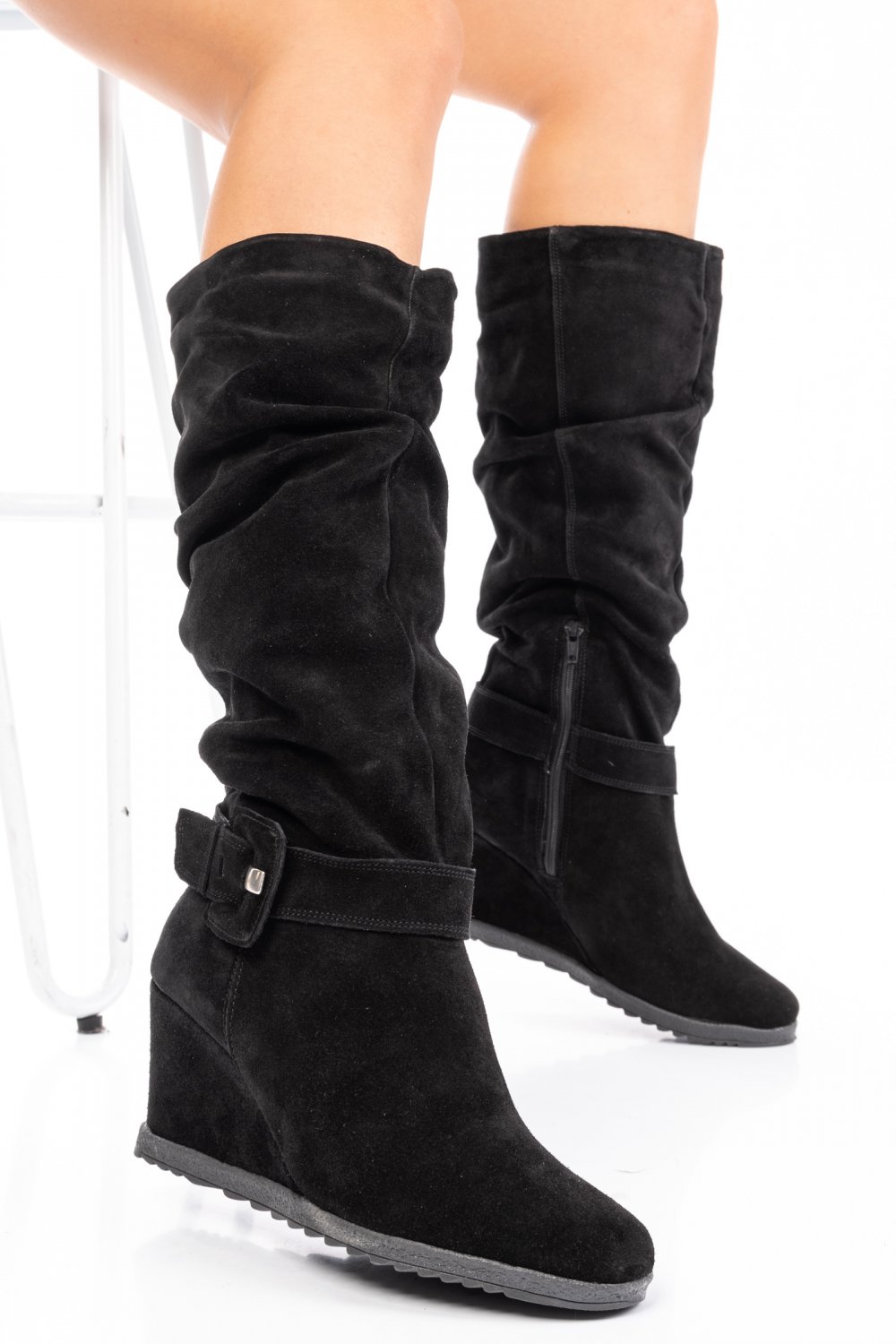 CIZME NEGRE PIELE NATURALA INTOARSA 6S77059H108