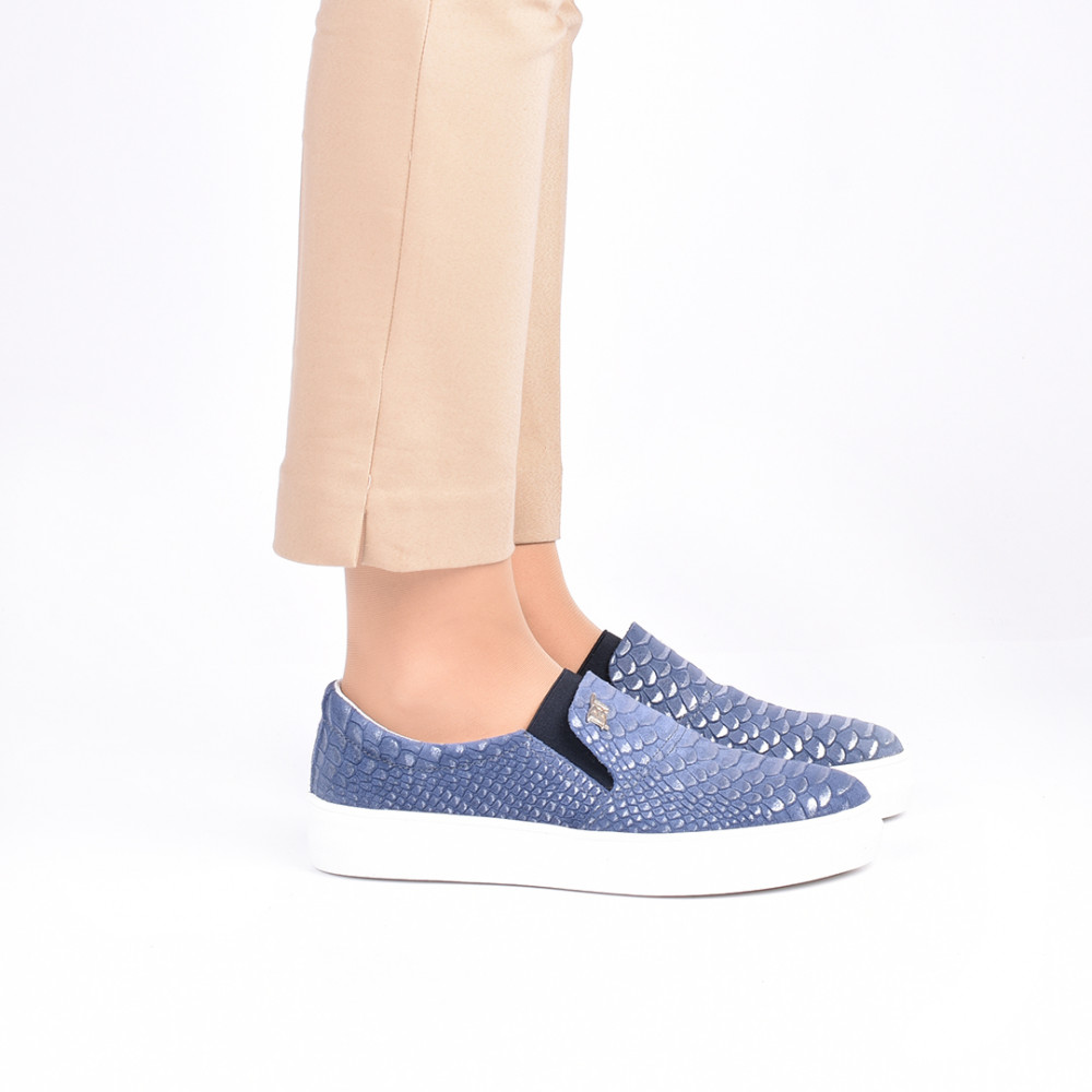 ESPADRILE ALBASTRU ARGINTIU CROCO PIELE NATURALA D1645