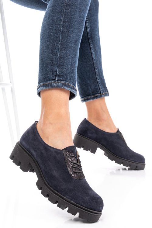 Pantofi bleumarin piele naturala intoarsa dolores