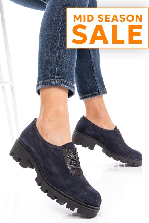 Pantofi bleumarin piele naturala intoarsa dolores