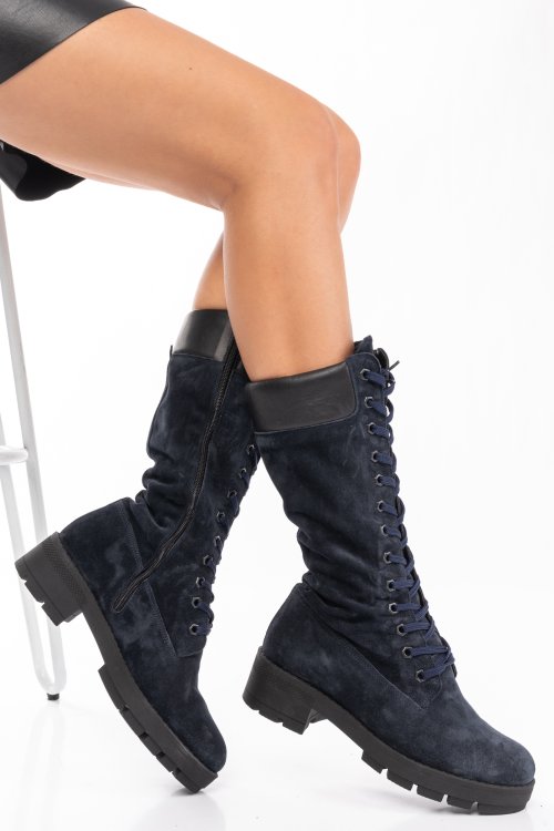 Cizme bleumarin piele naturala intoarsa 1s7736