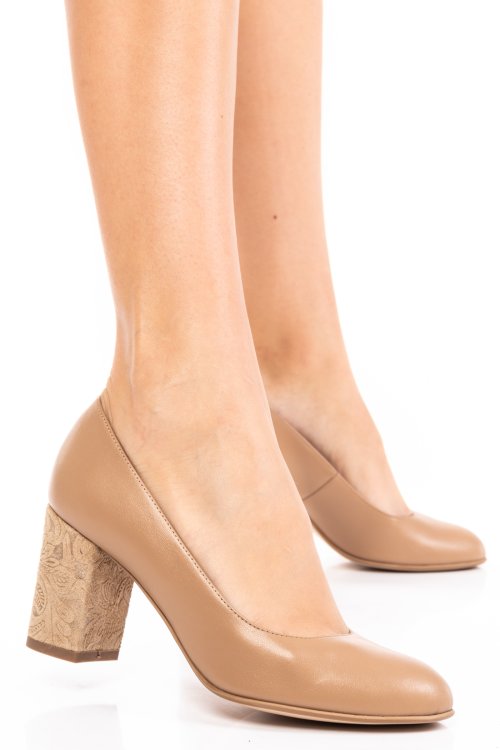 Pantofi bej floral piele naturala 3s77483