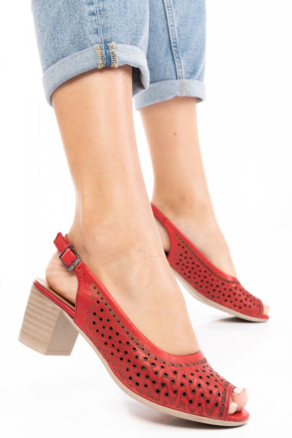 SANDALE ROSII PIELE NATURALA 1PC068
