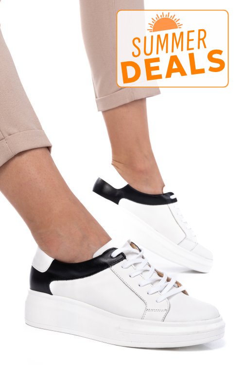 Pantofi sport femei piele naturala alb negru 3s77000