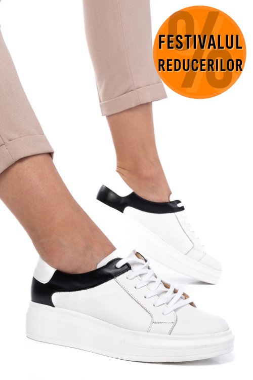 Pantofi sport femei piele naturala alb negru 3s77000