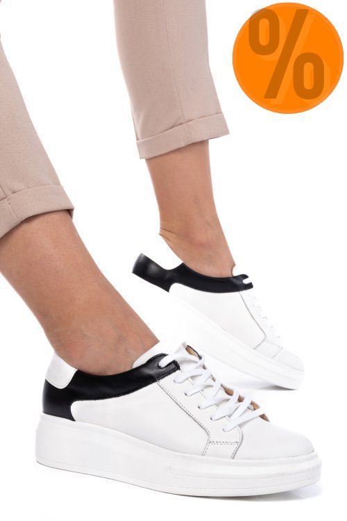 Pantofi sport femei piele naturala alb negru 3s77000