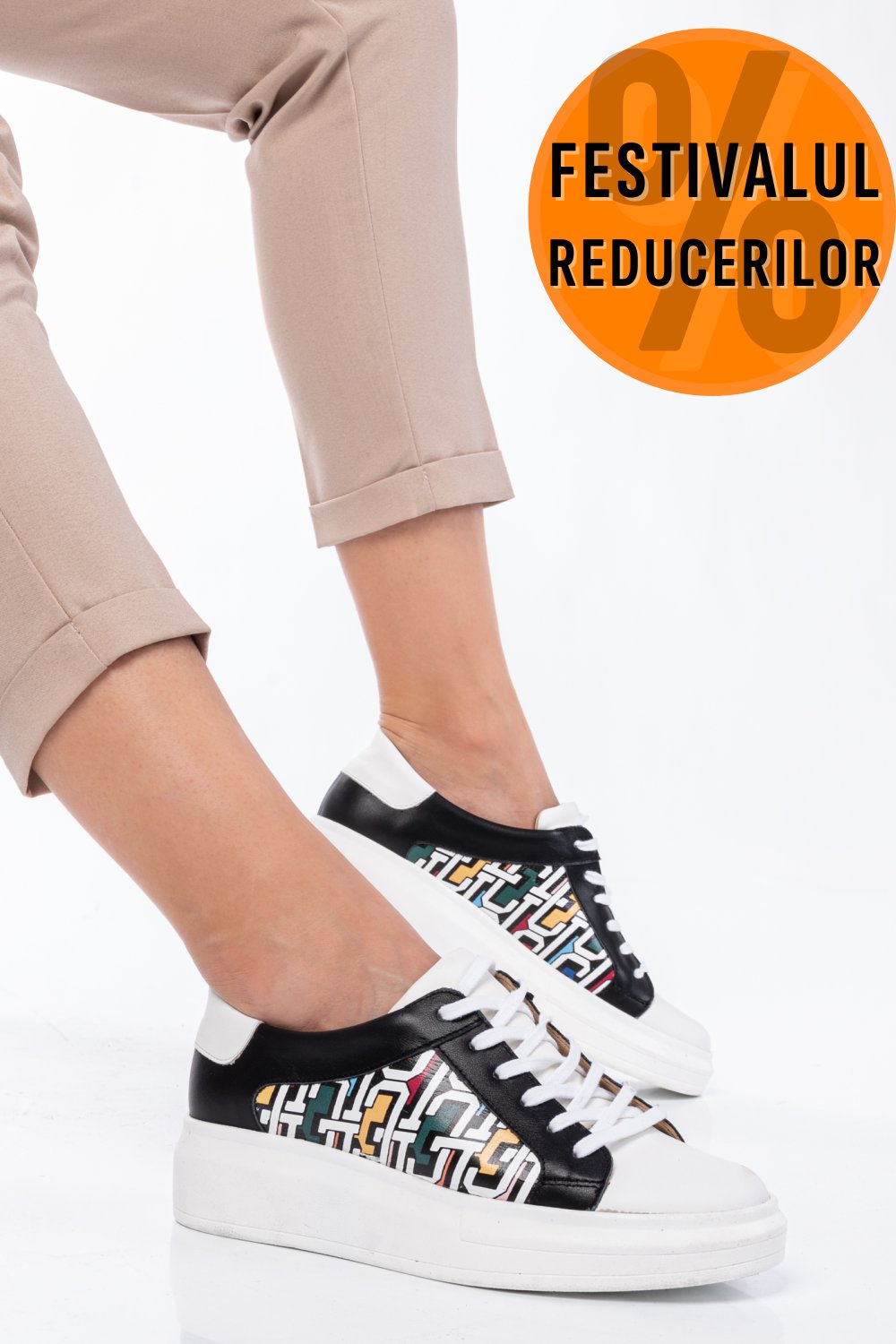 PANTOFI SPORT ALB NEGRU PIELE NATURALA 3S77000