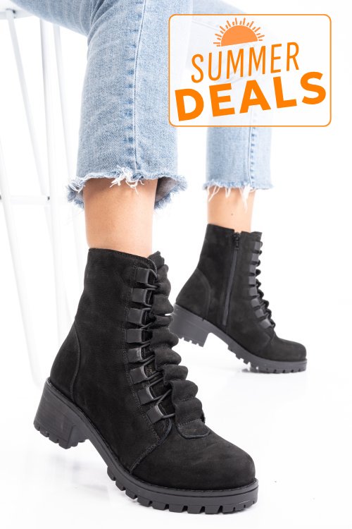 Ghete dama piele naturala intoarsa negre 1s7782859