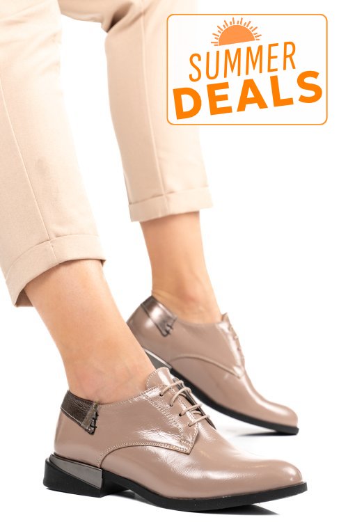 Pantofi taupe piele naturala lacuita 2s7712623npk