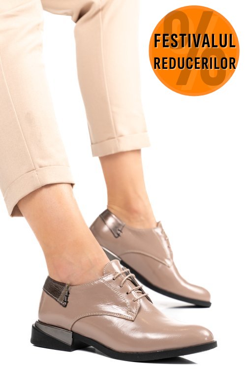 Pantofi taupe piele naturala lacuita 2s7712623npk