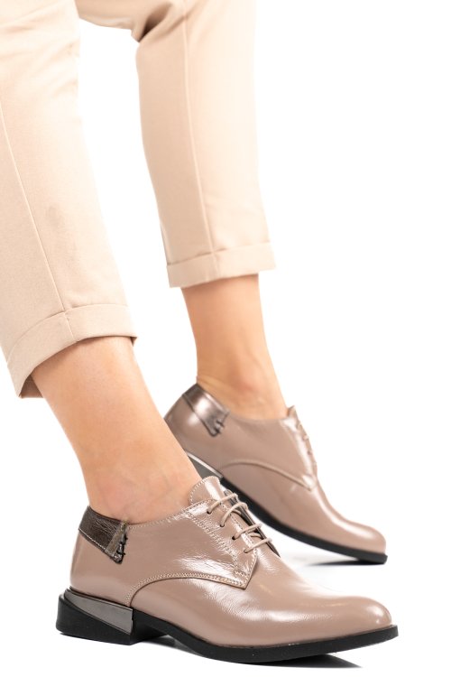 Pantofi taupe piele naturala lacuita 2s7712623npk