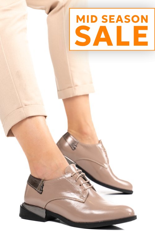 Pantofi taupe piele naturala lacuita 2s7712623npk