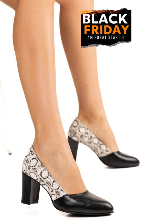Pantofi negru bej snk piele naturala 1sp785