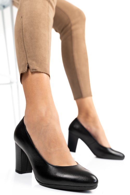 Pantofi dama piele naturala negri cu toc 2s77015