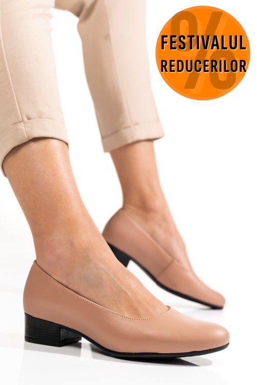Pantofi dama piele naturala nude toc mic 2s77040