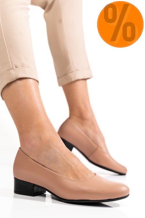 Pantofi dama piele naturala nude toc mic 2s77040