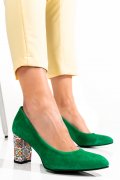 PANTOFI VERDE DESCHIS COLOR PIELE NATURALA INTOARSA TOC FLORAL 3S77015-A