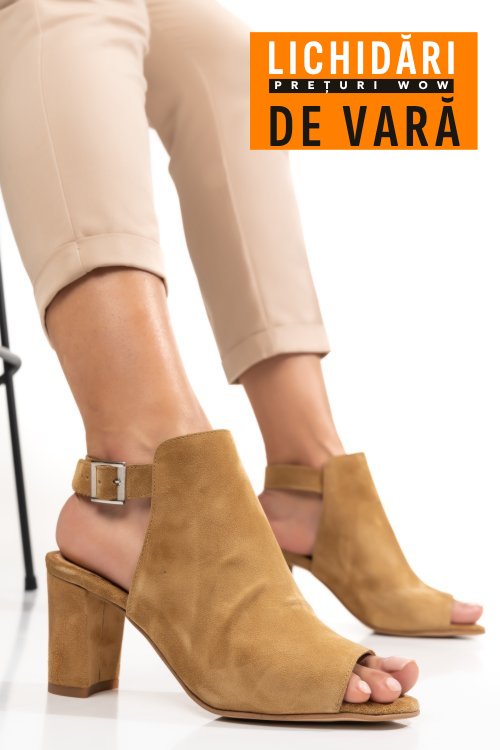 Botine dama piele naturala intoarsa maro  9s7706